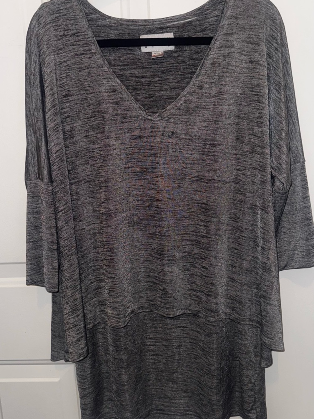 Vintage Joseph Ribkoff Silver Layered V-Neck Tunic Top - Size 14 - Style 163468